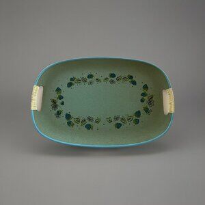 Vintage Mid Century Yanmar Art Decorative Green Tray Japan Blue Strawberries